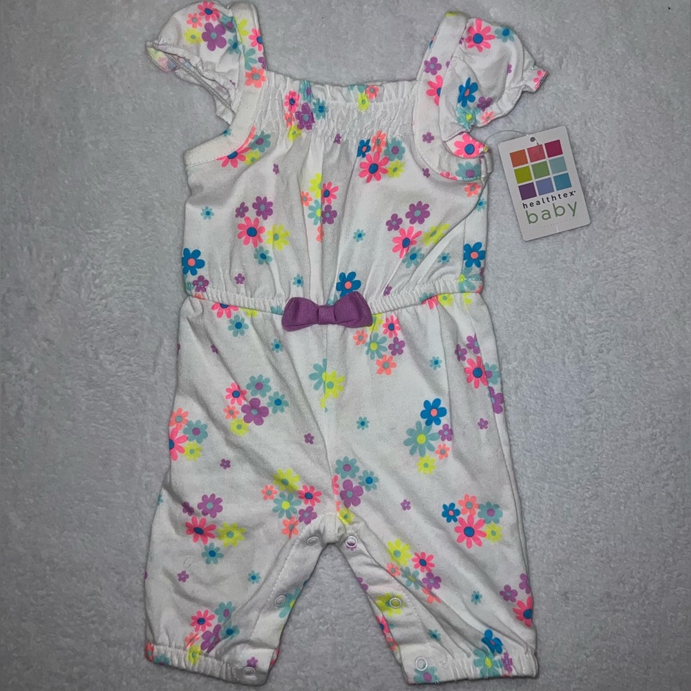 🩷5/$25 Healthtex Baby Floral Jumpsuit - White with Multicolor Flowers